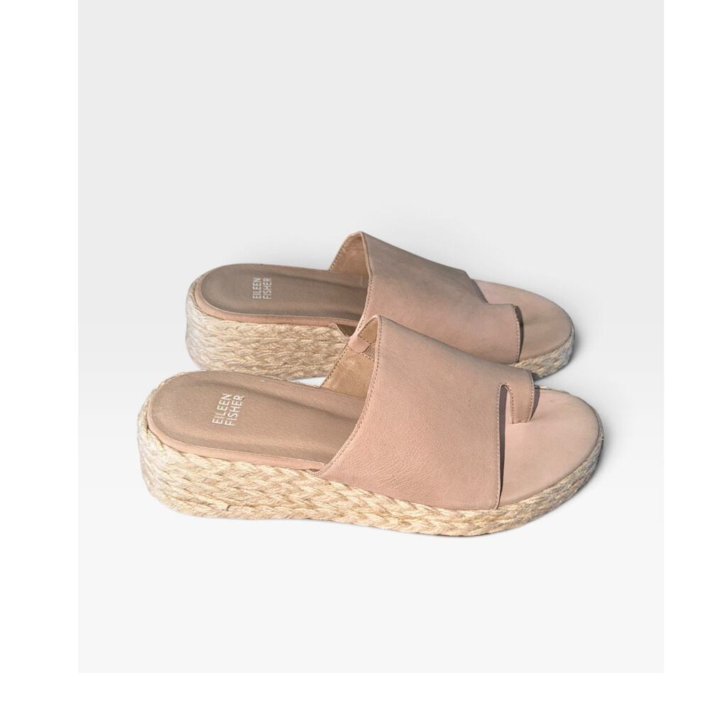 NWOB Eileen Fisher Tarry Toe Loop Espadrille Wedge Beige Platform Sandal Size 10